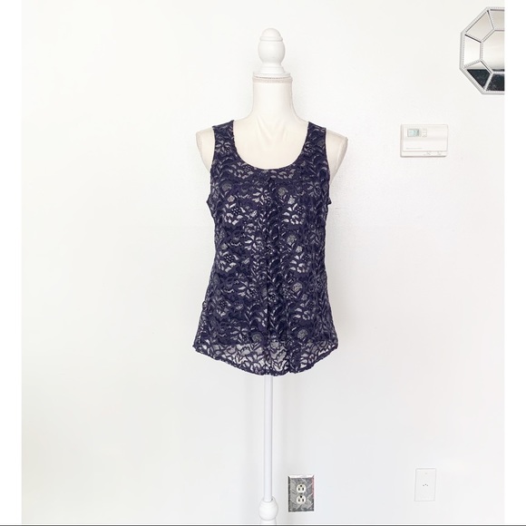 New York & Company Tops - New York & Co Blue Silver Sleeveless Top Size Medium